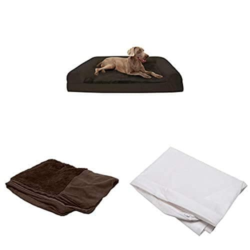 מיטה אורטופדית לכלב — Furhaven Pet Bundle - Jumbo Plus Espresso Cooling Gel Memory Foam Ultra Plush Fa