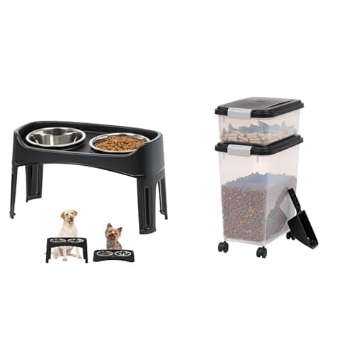 קערת האכלה לכלב — Bundle of IRIS USA Elevated Dog Bowls, 2 Thick 64 oz Stainless Steel Bowls+ IRIS