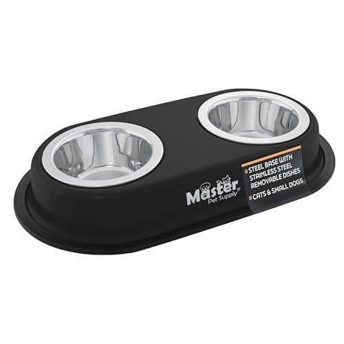 קערת האכלה לכלב — Master Pet Supply Double Dog Bowls Set with Elevated Base and 2 (8 oz) Stainless