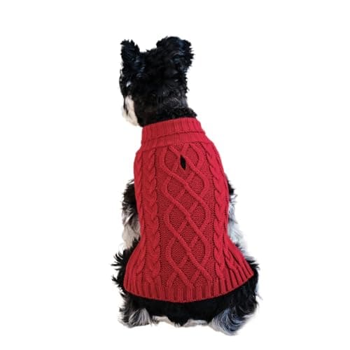 בגדים לכלב — Tangpan Classic Cable Turtleneck Pet Dog Sweater Puppy Warm Clothes Apparel (Red