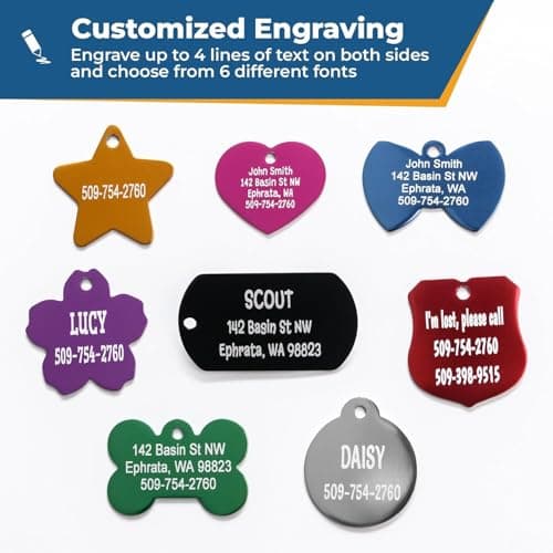 תג שם לכלב — GoTags Personalized Pet ID Tags for Dogs and Cats, Anodized Metal Tag in Bone, H