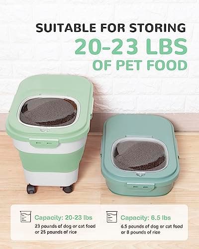 מיכל מזון לכלב — 2PCS Airtight and Collapsible Dog Food Containers - Large Capacity, with Wheels 