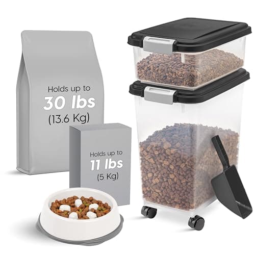 מיכל מזון לכלב — IRIS USA 30 lbs & 11 lbs Airtight Dog Food Storage Container Combo with Scoop & 