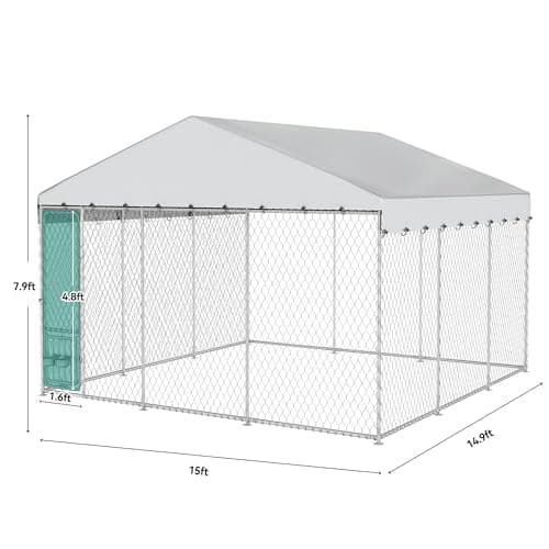 מלונה לכלב — YITAHOME 14.8'x14.8' Large Outdoor Dog Kennel with Rotating Feeder Bowls, Outdoo