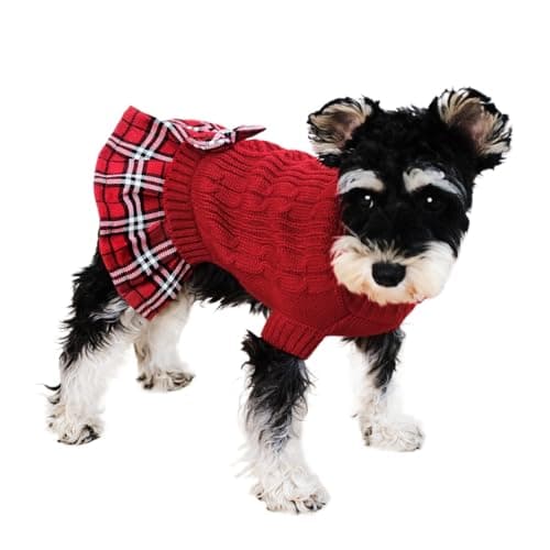 בגדים לכלב — Tangpan Classic Cable Turtleneck Dog Sweater with Bow-Knot Pet Plaid Skirt Warm 
