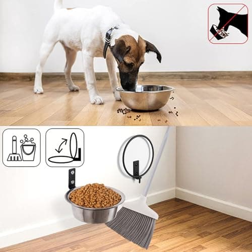 קערת האכלה לכלב — Elevated Dog & Cat Bowls, Wall Mounted, Stainless Steel, Foldable Bracket, Space