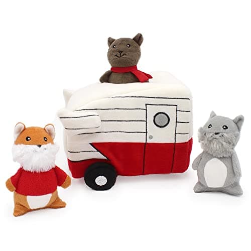 צעצוע פלאש לכלב — ZippyPaws Burrow, Retro Camper & Animal Friends - Interactive Hide and Seek Dog 