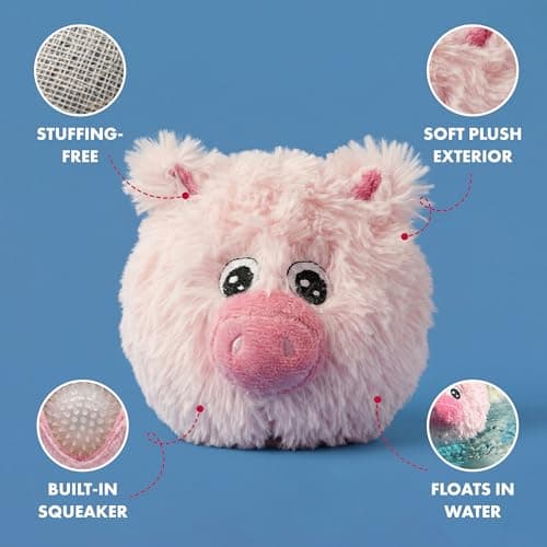 צעצוע פלאש לכלב — Pet Lou 4 Inch Squeaky Pig Dog Plush Toy, Stuffing-Free Soft Plush, Durable Boun