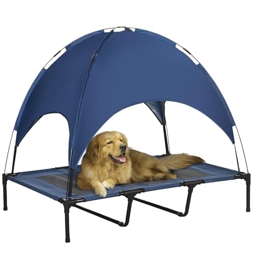 מיטה לכלב גדול — PawHut Elevated Dog Bed with Canopy, Portable Raised Dog Cot for XL Sized Dogs, 