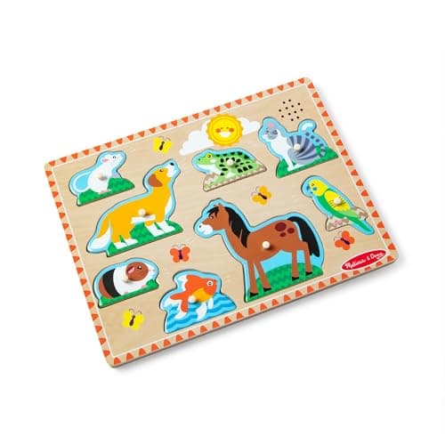 צעצוע חשיבה לכלב — Melissa & Doug Zoo Pet Animals Sound Puzzle – 8-Piece Wooden Peg Puzzle with Lig