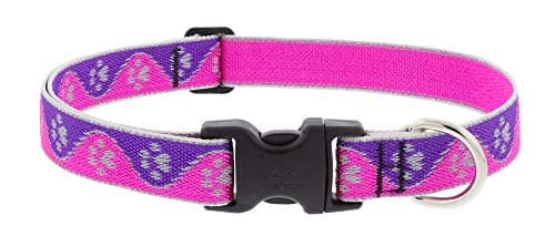 קולר לכלב — Lupine Reflective Dog Collar 1" Wide Pink Paws Adjusts from 12" to 20"