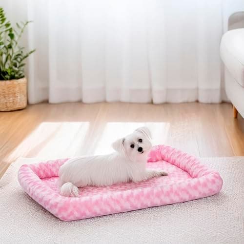 מיטה לכלב קטן — MidWest Homes for Pets QuietTime Fashion XS Dog Bed – Pink Faux Fur Bolster, Ult