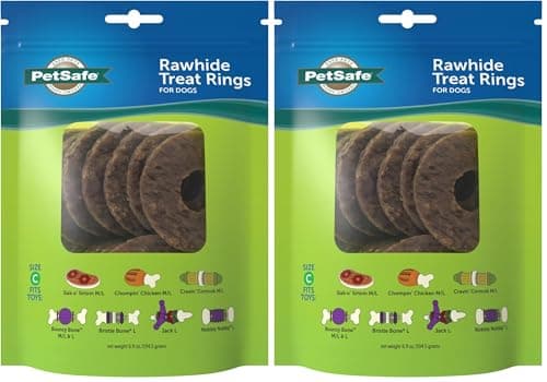 צעצוע חשיבה לכלב — PetSafe Busy Buddy Natural Rawhide Rings - Long-Lasting Dog Chew Refills - Engag
