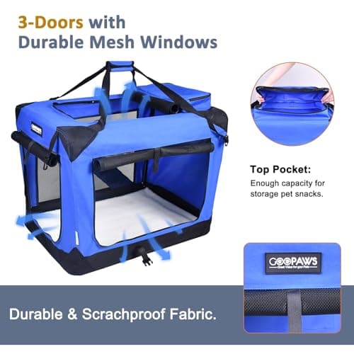 מלונה לכלב — JESPET 30'' Soft Pet Crates Kennel, 3 Door Soft Sided Folding Travel Pet Carrier