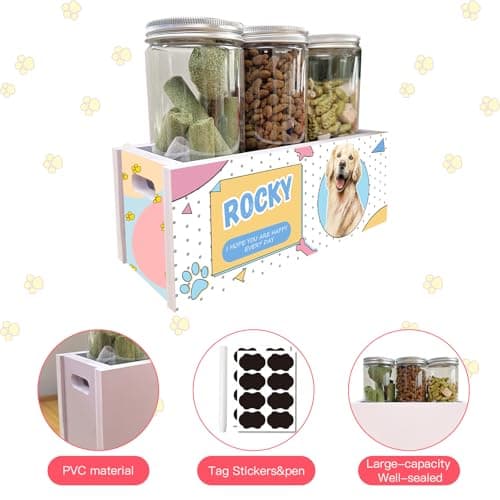 מיכל מזון לכלב — Personalized Dog Treat Jar for Countertop–Airtight Pet Food Storage Container fo