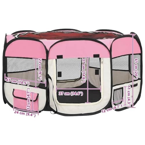 מלונה לכלב — vidaXL Dog Playpen Pink and Cream Polyester 49.2 in x 49.2 in x 24.0 in