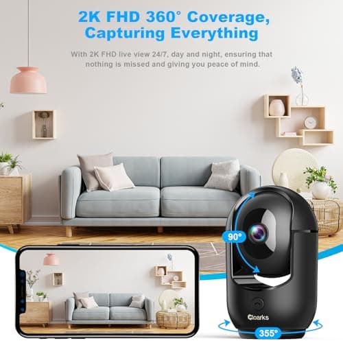 מצלמת מעקב לכלב — 2K Pan/Tilt Security Camera, WiFi Indoor Cameras for Home Security with AI Motio