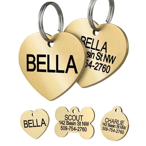 תג שם לכלב — GoTags Personalized Pet ID Tags, Solid Brass Dog Tags and Cat Tags, up to 6 Line