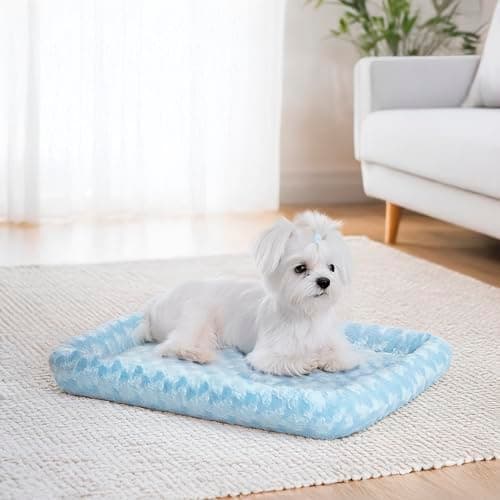 מיטה לכלב קטן — MidWest Homes for Pets QuietTime Fashion XS Dog Bed – Blue Faux Fur Bolster, Ult