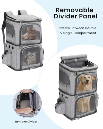נשאית/תיק לכלב — Double-Compartment Pet Carrier Backpack for Small Cats and Dogs, Cat Travel Carr