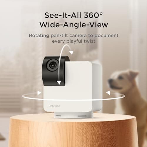 מצלמת מעקב לכלב — Petcube Cam 360 with Bites 2 Lite | Treat Dispenser, Pan-Tilt Camera, 1080p HD V
