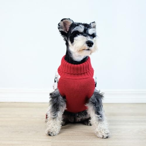 בגדים לכלב — Tangpan Classic Cable Turtleneck Dog Sweater with Bow-Knot Pet Plaid Skirt Warm 