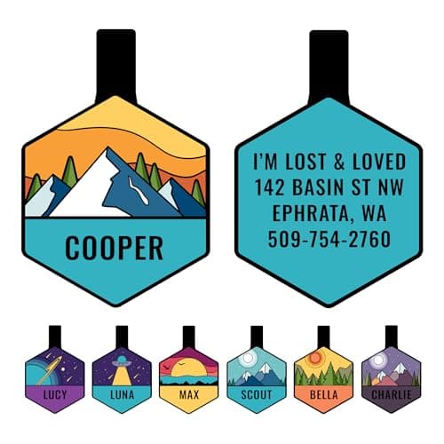 תג שם לכלב — GoTags Silent Dog Tag, Personalized Engraved Hexagon Silicone Dog and Cat Name P