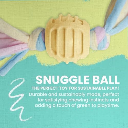 צעצוע חבל/כדור לכלב — Snugarooz Snuggle Ball Yellow Dog Toy – TPR with Braided Cotton Rope – Aids Dent