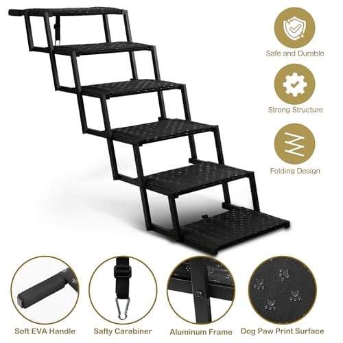 מדרגות לכלב — Dog Stairs for Car - Foldable Dog Ramps for Large Dogs with Non Slip Surface, Po
