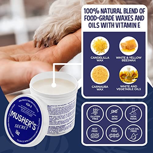 נעליים לכלב — Musher’s Secret Dog Paw Wax 454g (16oz) – All-Natural Dog Balm w/ Vitamin E – He