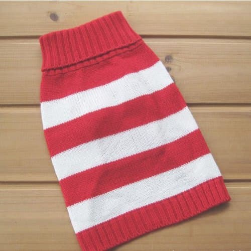 בגדים לכלב — Turtleneck Stripes Pro Pet Clothes Dog Wool Classic Sweaters (Red &White Stripe,