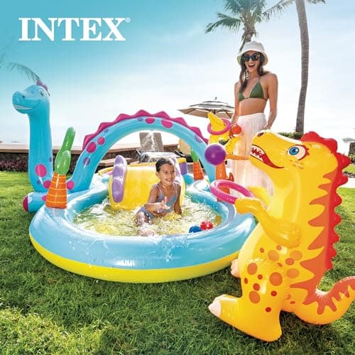 בריכה לכלב — Intex 11' x 7.5' x 44" Dinoland Play Center Kiddie Inflatable Outdoor Swimming P