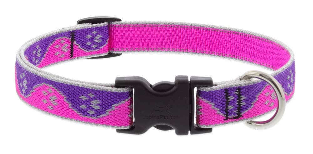 קולר לכלב — Lupine Reflective Small Dog Collar 3/4" Wide Pink Paws Adjusts from 9" to 14"