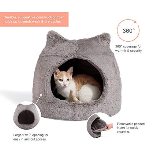 מיטה לכלב קטן — Best Friends by Sheri Meow Hut in Fur Cover Dome Cat and Dog Bed, Gray, Small (P
