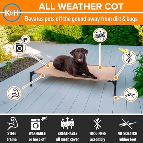 מיטה לכלב גדול — K&H Pet Products Outdoor Elevated Dog Cot, Cooling Raised Bed with Waterproof Br