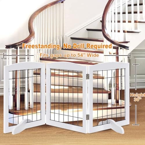שער בטיחות לכלב — LZRS 3-Panel Freestanding Adjustable Wooden Dog Gate—30" Tall Foldable Pet Barri