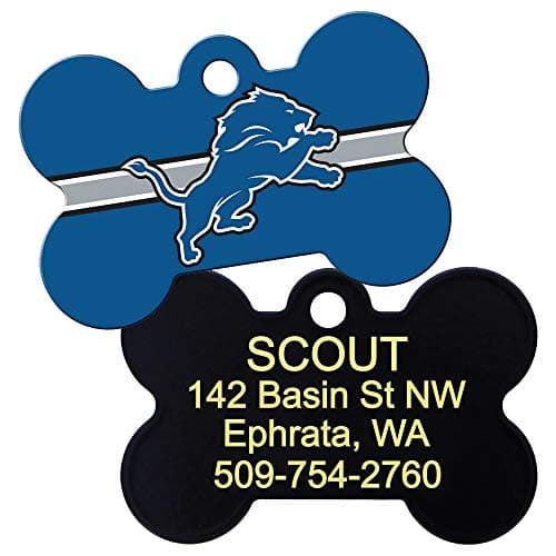 תג שם לכלב — GoTags Personalized Detroit Lions Dog Tag, Brass Metal Bone Shape Pet ID Tag Eng