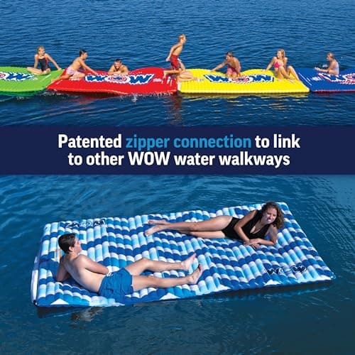 בריכה לכלב — WOW Sports Inflatable Water Walkway Mat - Blue Chevron - 10 x 6 ft - Connects to