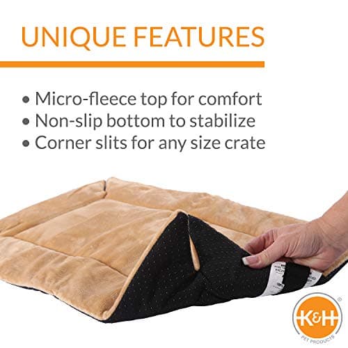מיטה לכלב קטן — K&H Pet Products Self-Warming Dog Crate Bed, Machine Washable Dog Crate Mat, Tan