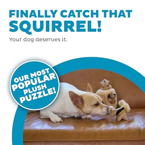 צעצוע חשיבה לכלב — Outward Hound Hide-A-Squirrel Dog Toy – Interactive 2‑in‑1 Plush Puzzle with 3 S