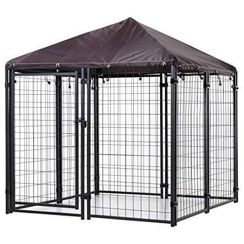 מלונה לכלב — PawHut 4.6' x 4.6' x 5' Outdoor Dog Kennel, Welded Wire Dog Kennel Outside Run w