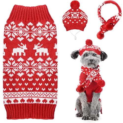 בגדים לכלב — PETCARE 3 Pack Small Dog Christmas Sweater Xmas Costume Set Cute Red Reindeer Sn