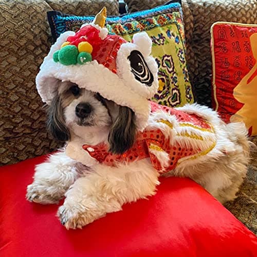 תחפושת לכלב — NACOCO Cute Dance Lion Pet Costume with Red Sequins New Year Cat Dog Clothes Hoo
