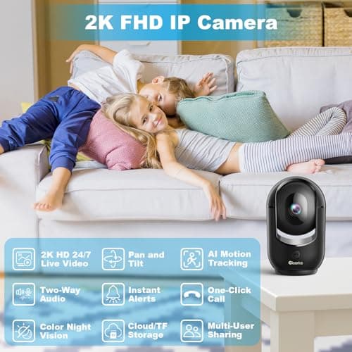 מצלמת מעקב לכלב — 2K Pan/Tilt Security Camera, WiFi Indoor Cameras for Home Security with AI Motio