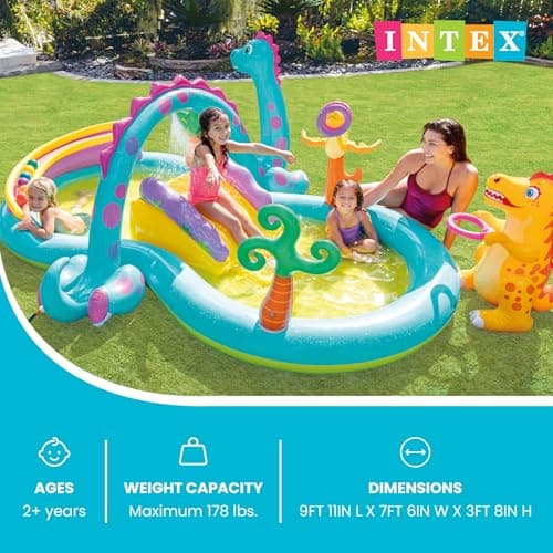 בריכה לכלב — Intex 11' x 7.5' x 44" Dinoland Play Center Kiddie Inflatable Outdoor Swimming P