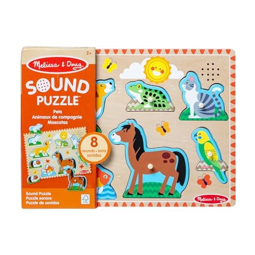 צעצוע חשיבה לכלב — Melissa & Doug Zoo Pet Animals Sound Puzzle – 8-Piece Wooden Peg Puzzle with Lig
