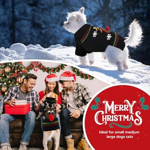 בגדים לכלב — PETCARE Dog Christmas Sweater Black Ugly Funny Cute Cartoon Reindeer Cat Sweater
