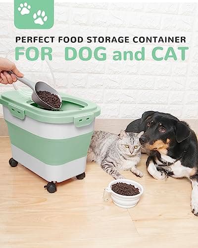 מיכל מזון לכלב — 2PCS Airtight and Collapsible Dog Food Containers - Large Capacity, with Wheels 