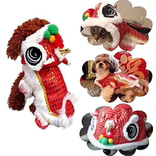 תחפושת לכלב — NACOCO Cute Dance Lion Pet Costume with Red Sequins New Year Cat Dog Clothes Hoo