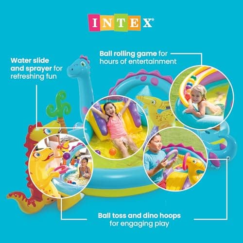 בריכה לכלב — Intex 11' x 7.5' x 44" Dinoland Play Center Kiddie Inflatable Outdoor Swimming P